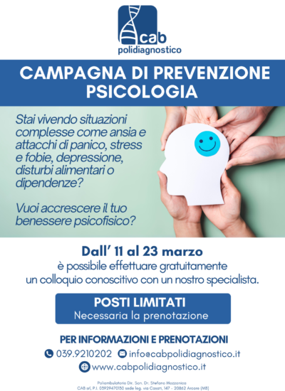 Campagna di Prevenzione PSICOLOGIA | 11-23/03 | Presso tutte le sedi Cab